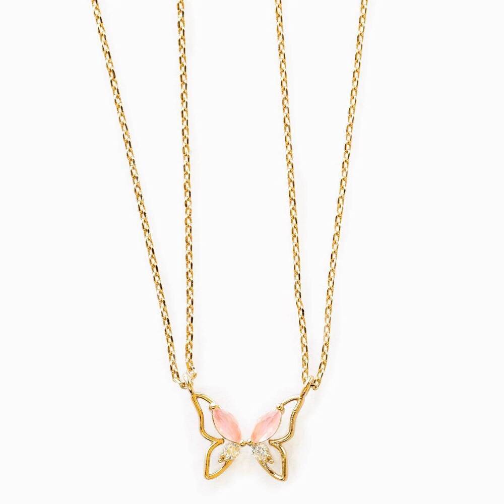 NEW GIRLS CREW butterfly besties necklace set in gold